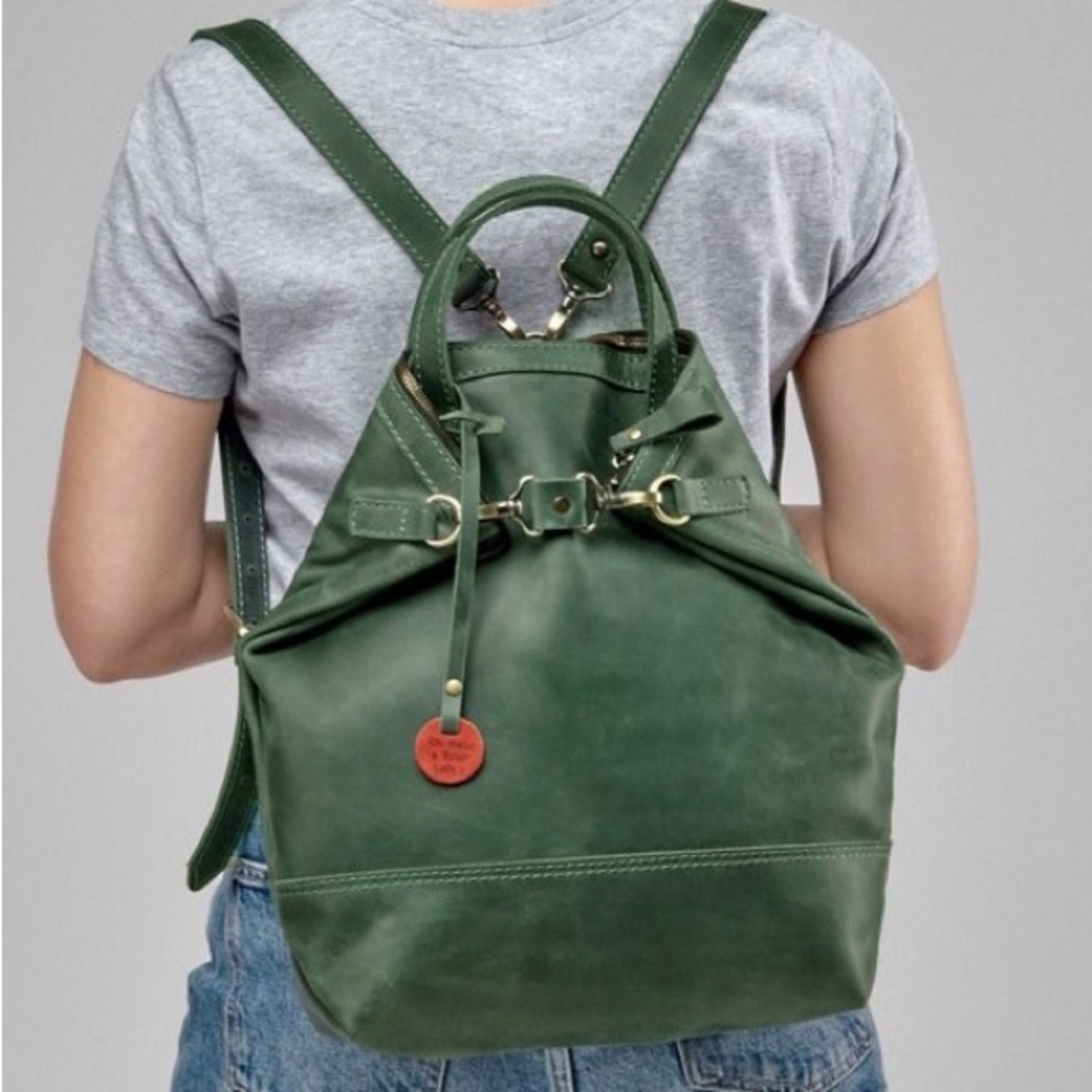 Chic Green Leather Backpack